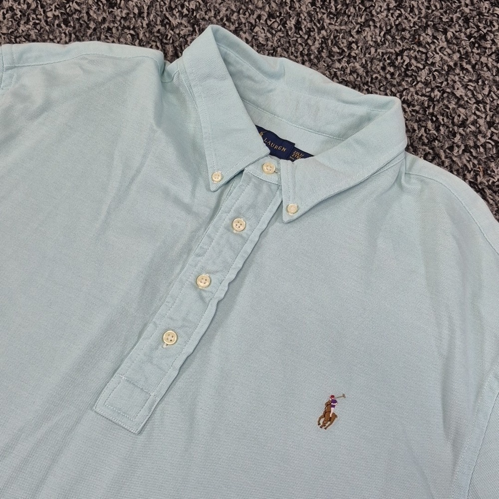Polo Ralph Lauren Shirt‎ Mens 2XLT Tall Blue Knit Oxford Mesh Short Sleeve Polo